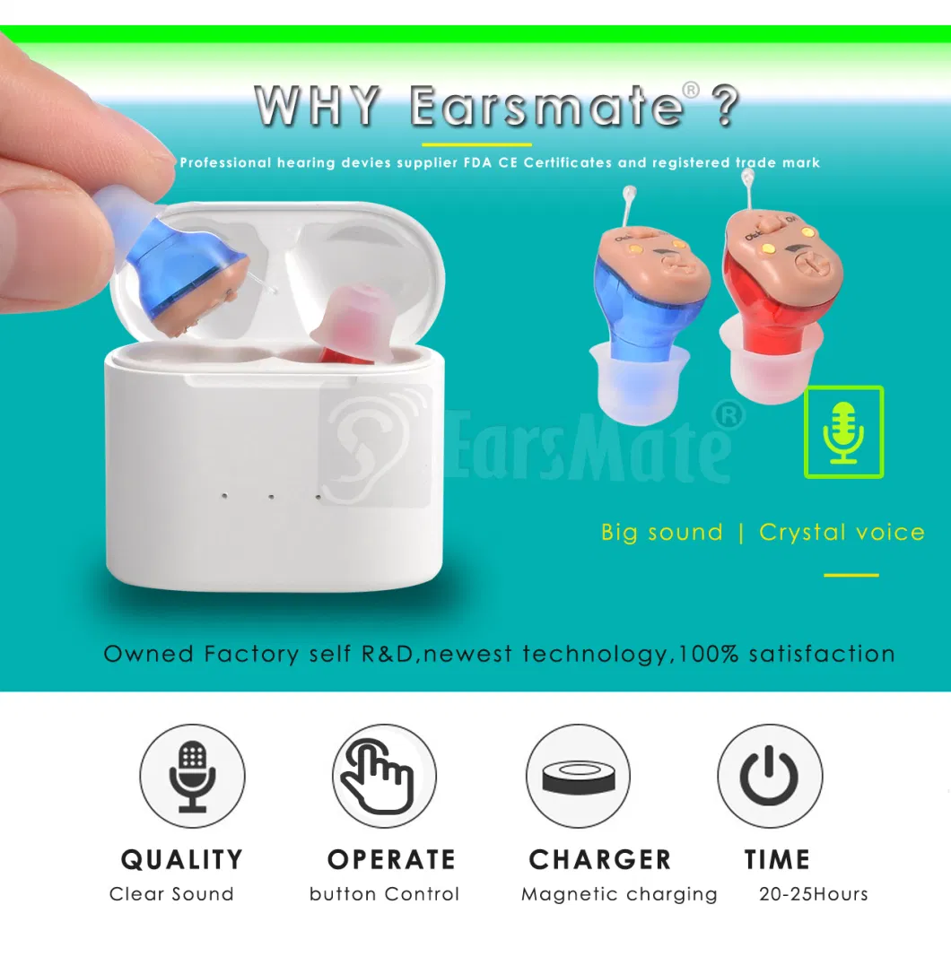 Earsmate Pocket Rechargeable Portable Case No Programmable Axon Analog Cic Invisible OTC Hearing Aid Cheap Price Digital Sound Hearing Amplifier Device Product